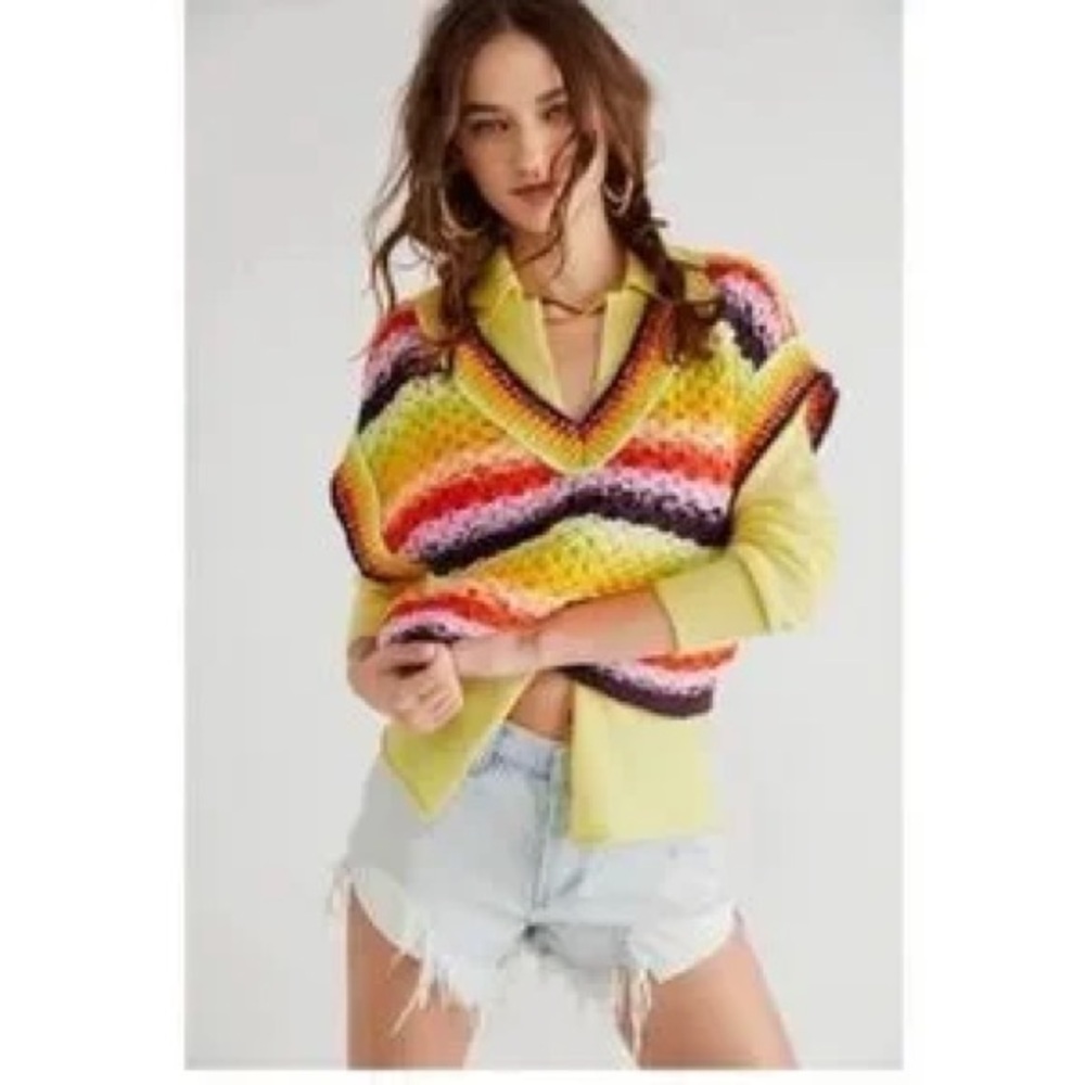Free People Summer daze vintage rainbow vest size medium